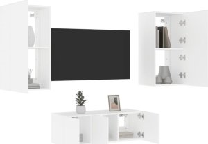 vidaXL 4-cz. zestaw mebli TV z LED, biały, materiał drewnopochodny 1