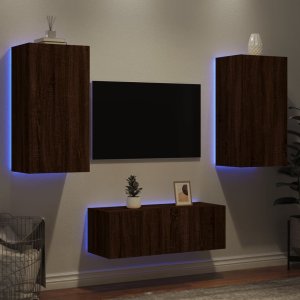 vidaXL 4-częściowy zestaw mebli TV z LED, brązowy dąb 1