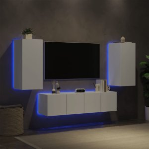 vidaXL 4-cz. zestaw mebli TV z LED, biały, materiał drewnopochodny 1