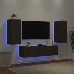 vidaXL 4-częściowy zestaw mebli TV z LED, brązowy dąb 1