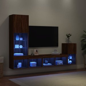 vidaXL 4-częściowy zestaw mebli TV z LED, brązowy dąb 1