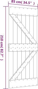 vidaXL Drzwi przesuwne z osprzętem, 85x210 cm, lite drewno sosnowe 11