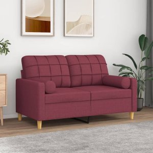 vidaXL 2-osobowa sofa z poduszkami, winna czerwień, 120 cm, tkanina 1