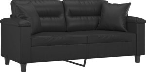 vidaXL 2-osobowa sofa z poduszkami, czarna, 140 cm, sztuczna skóra 3