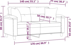 vidaXL 2-osobowa sofa z poduszkami, czarna, 140 cm, sztuczna skóra 8