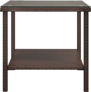 vidaXL Stolik boczny, brąz, 45x45x45 cm, rattan PE i szkło hartowane 4