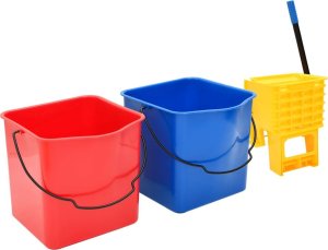 Mop vidaXL Wózek do sprzątania z wiaderkami i wyżymaczką, PP i stal 5