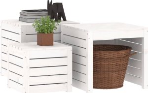 vidaXL 3-cz. zestaw skrzyń ogrodowych, biały, lite drewno sosnowe 4