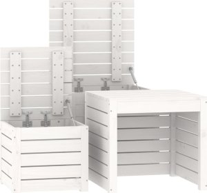 vidaXL 3-cz. zestaw skrzyń ogrodowych, biały, lite drewno sosnowe 8