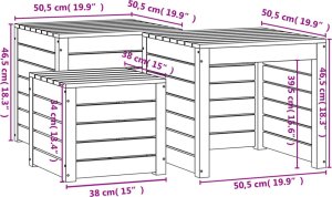 vidaXL 3-cz. zestaw skrzyń ogrodowych, biały, lite drewno sosnowe 9