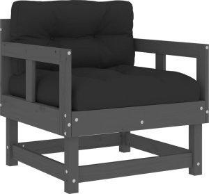 vidaXL Fotele ogrodowe z poduszkami, 2 szt, szare, lite drewno sosnowe 3