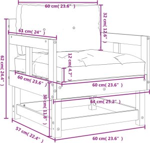 vidaXL Fotele ogrodowe z poduszkami, 2 szt, szare, lite drewno sosnowe 10