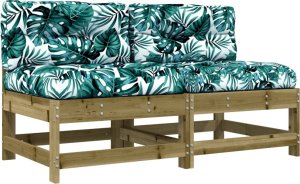 vidaXL Siedziska środkowe z poduszkami, 2 szt., impregnowana sosna 2