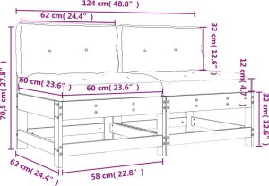 vidaXL Siedziska środkowe z poduszkami, 2 szt., impregnowana sosna 10