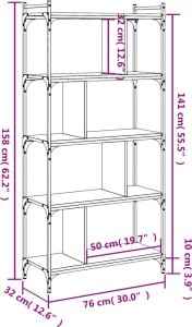 vidaXL 5-poziomowy regał na książki, czarny, 76x32x158 cm 9