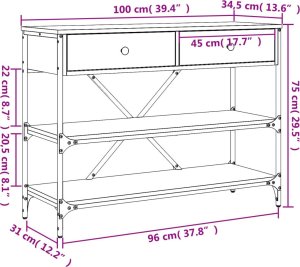vidaXL Stolik konsolowy z szufladami i półkami, przydymiony dąb 11