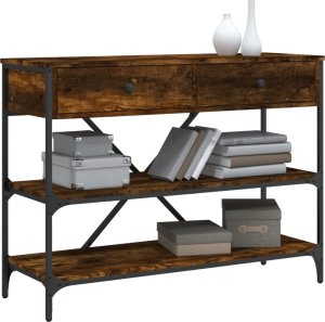 vidaXL Stolik konsolowy z szufladami i półkami, przydymiony dąb 3