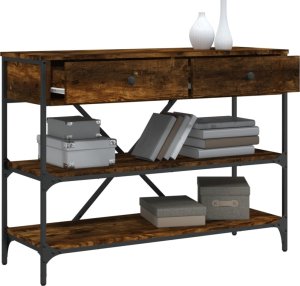 vidaXL Stolik konsolowy z szufladami i półkami, przydymiony dąb 4