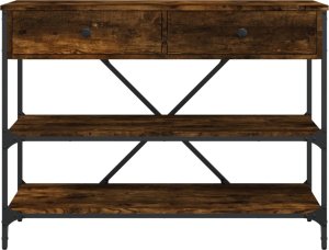 vidaXL Stolik konsolowy z szufladami i półkami, przydymiony dąb 6