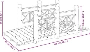 vidaXL Mostek ogrodowy z poręczami, 150x67x56 cm, świerkowy 6
