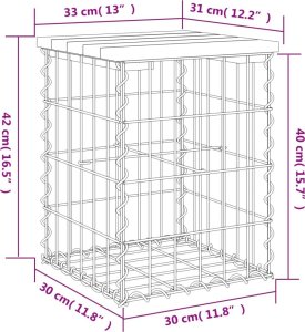 vidaXL Ławka ogrodowa, gabion, 33x31x42 cm, lite drewno sosnowe 8