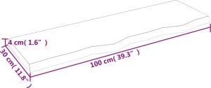 vidaXL Blat do łazienki, 100x30x(2-4) cm, surowe, lite drewno 8
