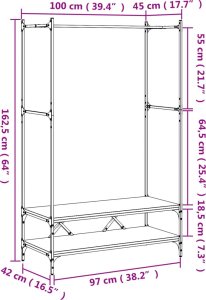 vidaXL Wieszak na ubrania, z półkami, czarny, materiał drewnopochodny 9