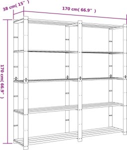 vidaXL Regał z 5 półkami, szary, 170x38x170 cm, lite drewno sosnowe 7