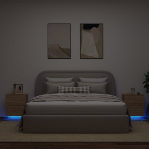 vidaXL Szafki nocne z LED, 2 szt., dąb sonoma, materiał drewnopochodny 1