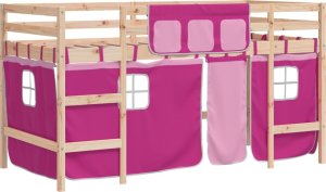 vidaXL Dziecięce łóżko na antresoli, różowe zasłonki, 80x200 cm 2