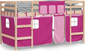 vidaXL Dziecięce łóżko na antresoli, różowe zasłonki, 80x200 cm 3
