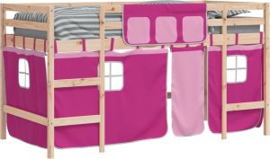 vidaXL Dziecięce łóżko na antresoli, różowe zasłonki, 80x200 cm 4