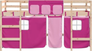 vidaXL Dziecięce łóżko na antresoli, różowe zasłonki, 80x200 cm 5
