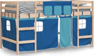 vidaXL Dziecięce łóżko na antresoli, niebieskie zasłonki, 90x190 cm 3