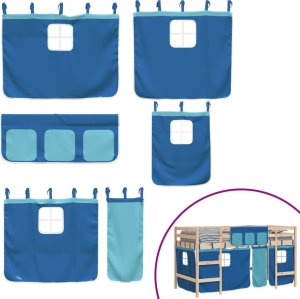 vidaXL Dziecięce łóżko na antresoli, niebieskie zasłonki, 90x190 cm 10