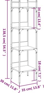 vidaXL 4-poziomowy regał na książki, czarny, 35x30x138,5 cm 10