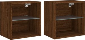 vidaXL Szafki nocne z oświetleniem LED, ścienne, 2 szt., brązowy dąb 2