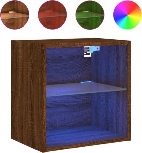 vidaXL Szafki nocne z oświetleniem LED, ścienne, 2 szt., brązowy dąb 7