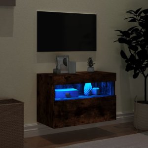vidaXL Ścienna szafka TV z LED, przydymiony dąb, 60x30x40 cm 4