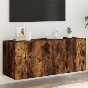 vidaXL Ścienna szafka TV z LED, przydymiony dąb, 100x35x41 cm 1