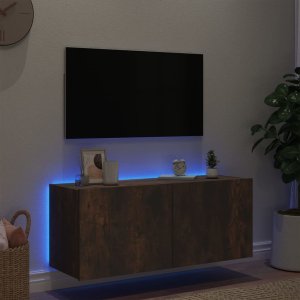 vidaXL Ścienna szafka TV z LED, przydymiony dąb, 100x35x41 cm 4