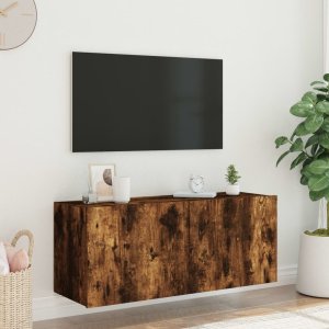 vidaXL Ścienna szafka TV z LED, przydymiony dąb, 100x35x41 cm 5