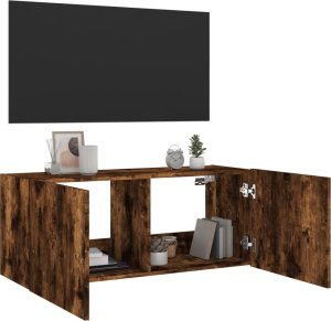 vidaXL Ścienna szafka TV z LED, przydymiony dąb, 100x35x41 cm 7