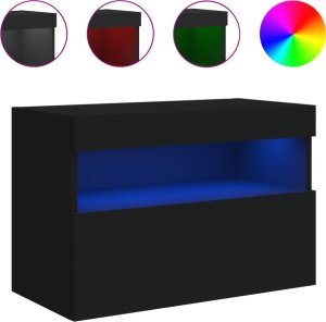 vidaXL Ścienna szafka TV z LED, czarna, 60x30x40 cm 2