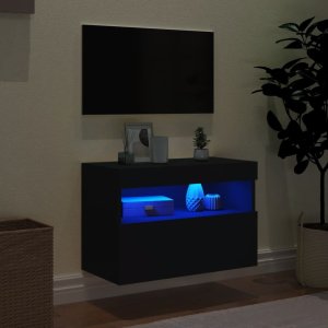 vidaXL Ścienna szafka TV z LED, czarna, 60x30x40 cm 4