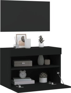 vidaXL Ścienna szafka TV z LED, czarna, 60x30x40 cm 7