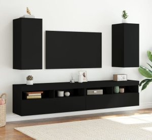 vidaXL Ścienna szafka TV z LED, czarna, 30,5x35x70 cm 6