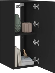 vidaXL Ścienna szafka TV z LED, czarna, 30,5x35x70 cm 7