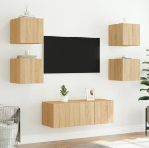 vidaXL Ścienna szafka TV z LED, dąb sonoma, 30,5x35x30 cm 6