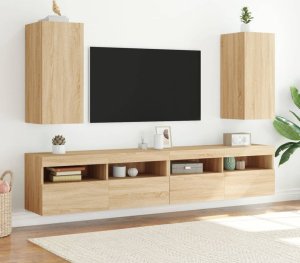 vidaXL Ścienna szafka TV z LED, dąb sonoma, 30,5x35x70 cm 6